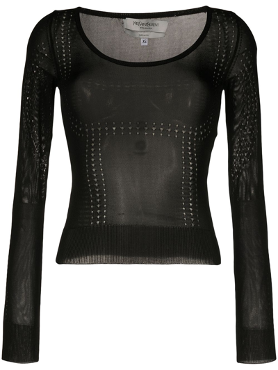 Pre-owned Saint Laurent 2010s Perforated Detailing Sheer Blouse In Black