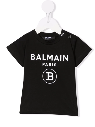 Shop Balmain Logo-print Cotton T-shirt In Black