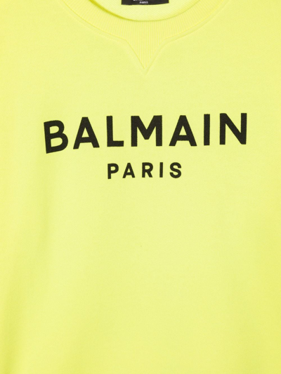 Shop Balmain Teen Logo-print Crew Neck Sweatshirt In Yellow