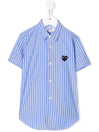 Shop Comme Des Garçons Play Striped Cotton Shirt In Blue