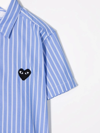 Shop Comme Des Garçons Play Striped Cotton Shirt In Blue
