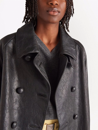 Shop Prada Double-breasted Leather Jacket In Black