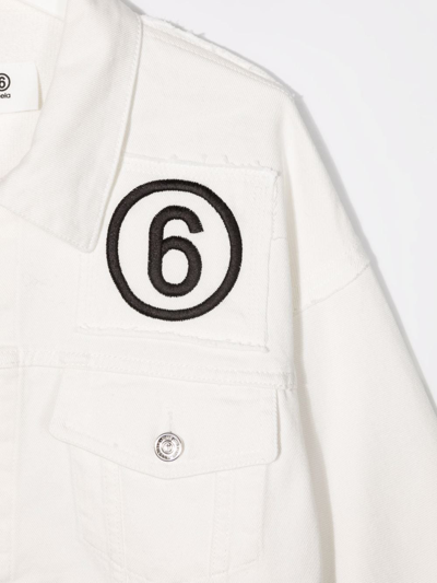 Shop Mm6 Maison Margiela Teen Logo-print Denim Jacket In White
