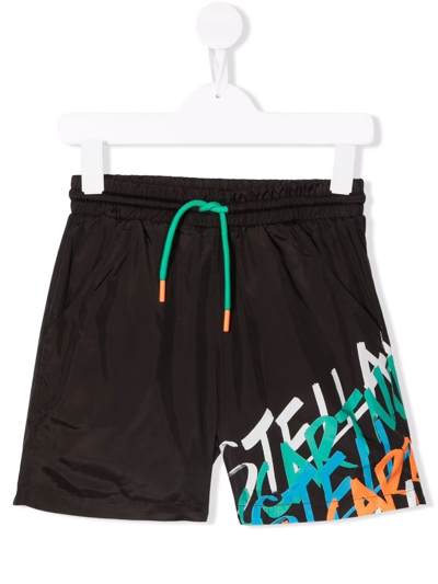 Shop Stella Mccartney Logo-print Drawstring-waist Shorts In Black