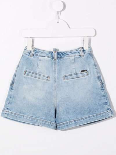 Dsquared2 Kids Light Blue Denim Shorts With Pleats In Blue