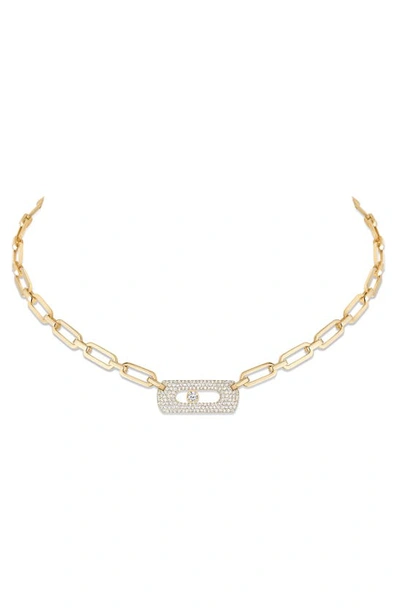 Shop Messika My Move Paperclip Pavé Diamond Pendant Necklace In Yellow Gold