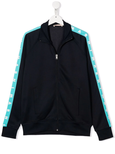 Shop Marni Teen Logo-tape Detail Sweater In Blue