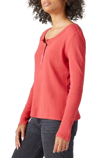 Shop Lucky Brand Rib Cotton Henley In Chili Pepper