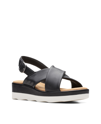 Shop Clarks Women's Collection Clara Cove Wedge Sandal Women's Shoes In Black - Synthetic