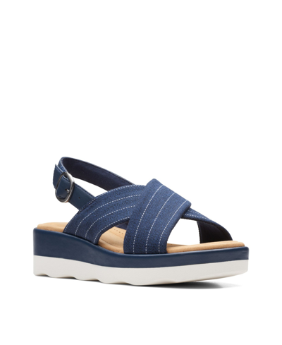 Shop Clarks Women's Collection Clara Cove Wedge Sandal Women's Shoes In Navy - Textile And Synthetic