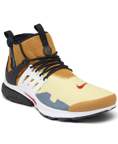 Shop Nike Men's Air Presto Mid Utility Casual Sneakers From Finish Line In Bicycle Yellow/cinnabar