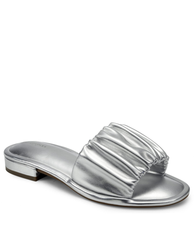 Shop Aerosoles Women's Jamaica Flat Slide Sandals Women's Shoes In Silver-tone Metallic Vegan