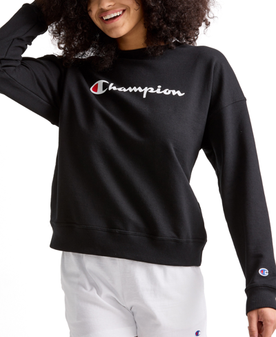 Shop Champion Women's Logo Fleece Crewneck Sweatshirt In Black