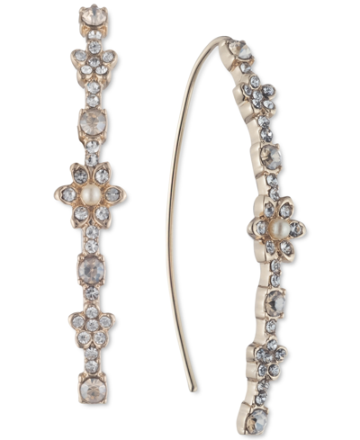 Shop Marchesa Crystal & Imitation Pearl Flower Threader Earrings In Gold