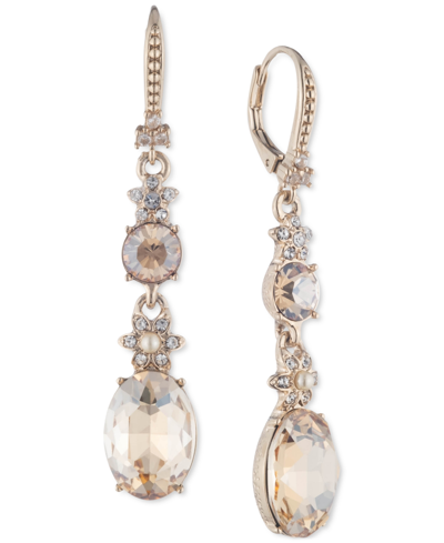 Shop Marchesa Crystal & Imitation Pearl Flower Linear Drop Earrings In Gold