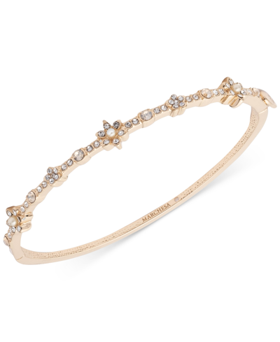 Shop Marchesa Crystal & Imitation Pearl Flower Bangle Bracelet In Silver
