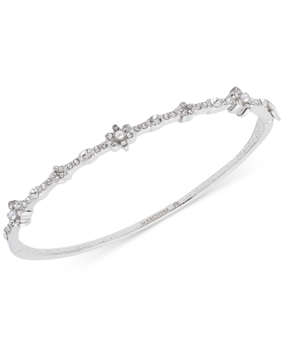 Shop Marchesa Crystal & Imitation Pearl Flower Bangle Bracelet In Gold