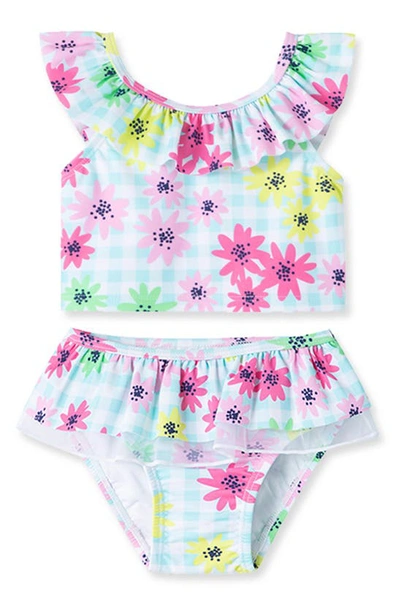 Shop Little Me Daisy Ruffle 2-piece Swimsuit In Aqua