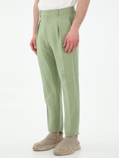 Shop Fendi Green Linen Trousers