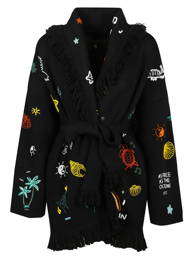 Shop Alanui The Sound Of The Ocean Cardigan In Embassy Black Multicolor