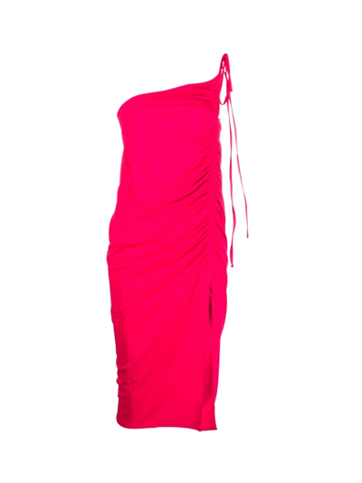 Shop Self-portrait Jersey Gathered Midi Skirt In Fuchsia