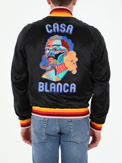 Shop Casablanca Black Silk Bomber Jacket