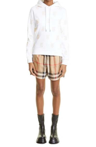 Shop Burberry Tawney Check Silk Shorts In Archive Beige Ip Chk