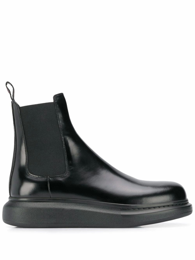 Shop Alexander Mcqueen Men's Black Leather Ankle Boots