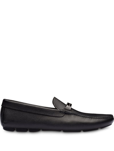 Shop Prada Men's Black Leather Loafers