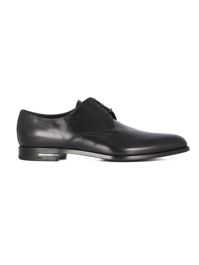 Shop Prada Men's Black Leather Lace-up Shoes