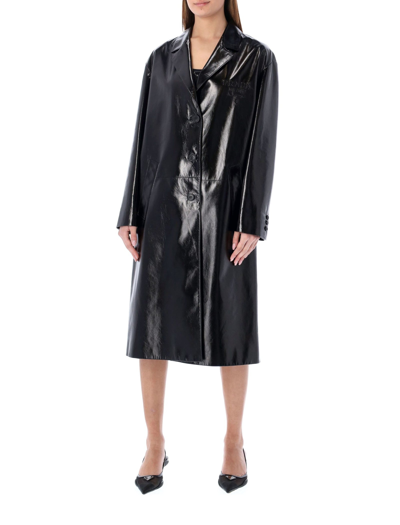 Shop Prada Single-breast Leather Coat In Default Title