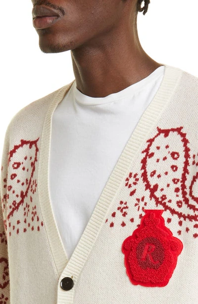 Shop Rhude Bandana Stripe Wool & Cashmere Cardigan In Creme/ Red