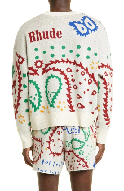 Shop Rhude Paisley Wool & Cashmere Crewneck Sweater In Creme/ Multi