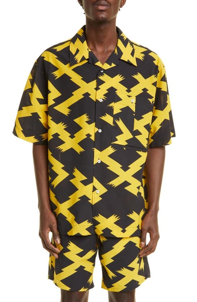 Shop Loewe Eln Button-up Cotton Shirt In Black/ Yellow
