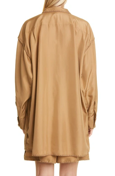 Shop Totême Embroidered Silk Button-up Shirt In Camel