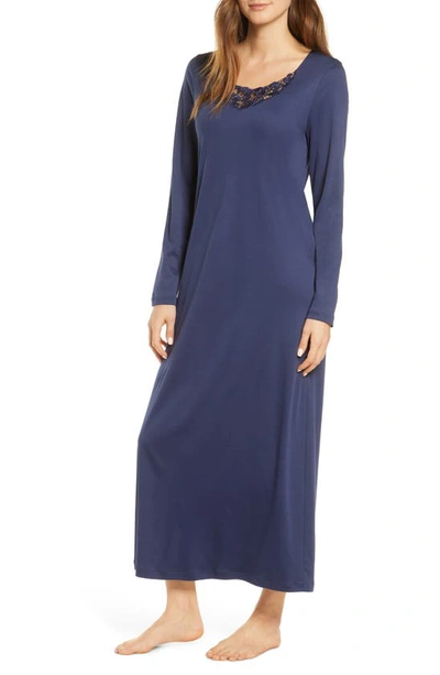 Shop Hanro Najuma Long Sleeve Nightgown In Midnight