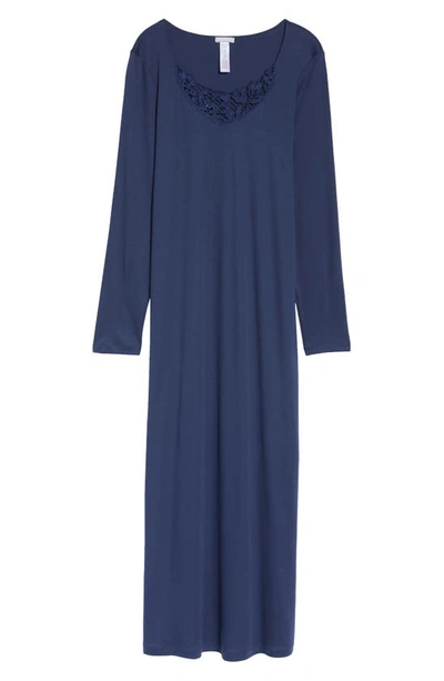 Shop Hanro Najuma Long Sleeve Nightgown In Midnight