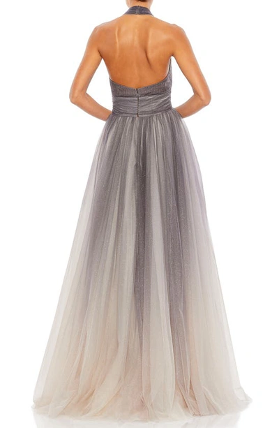 Shop Mac Duggal Glitter Halter Neck Ombré Tulle Gown In Charcoal Ombre