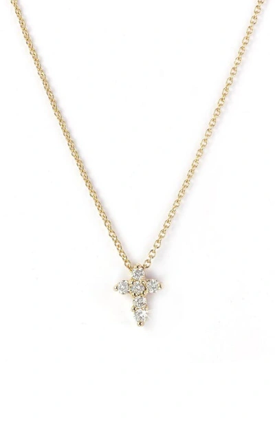 Shop Roberto Coin 'tiny Treasures' Diamond Cross Pendant Necklace In Yellow Gold