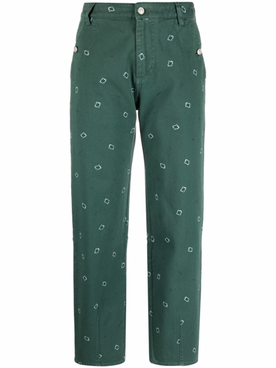 Shop Kenzo Cropped Trousers With Paisley Print In Green