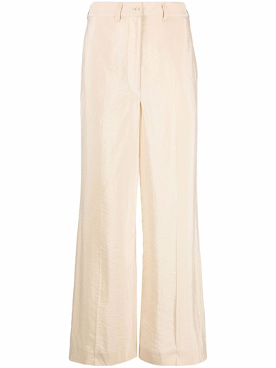 Shop Lemaire Wide Leg Trousers In Nude & Neutrals