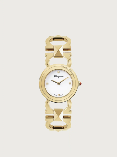 Shop Ferragamo Double Gancini Stud Watch In Gold