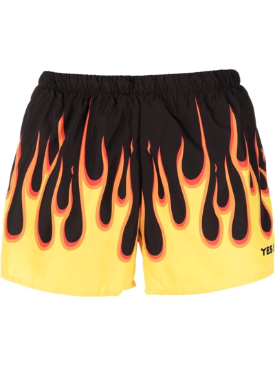 Shop Yes I Am Flame-print Swim Shorts In Black