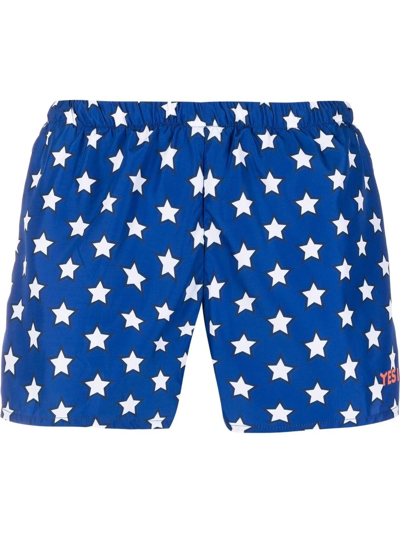 Shop Yes I Am Star-print Swim Shorts In Blue