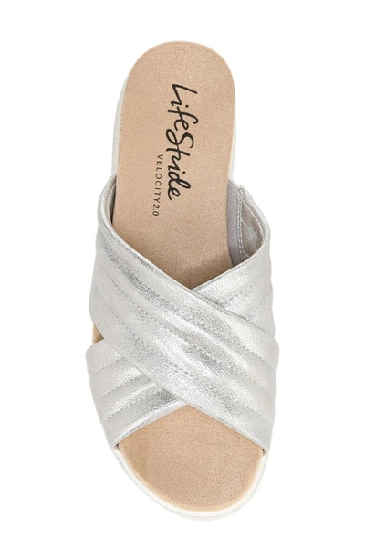 Shop Lifestride Shoes Panama Cross Strap Slide Sandal In Silver
