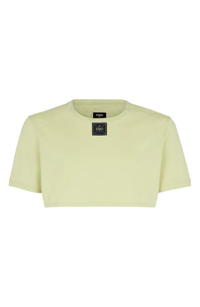 Shop Fendi Label Crop T-shirt In Eden