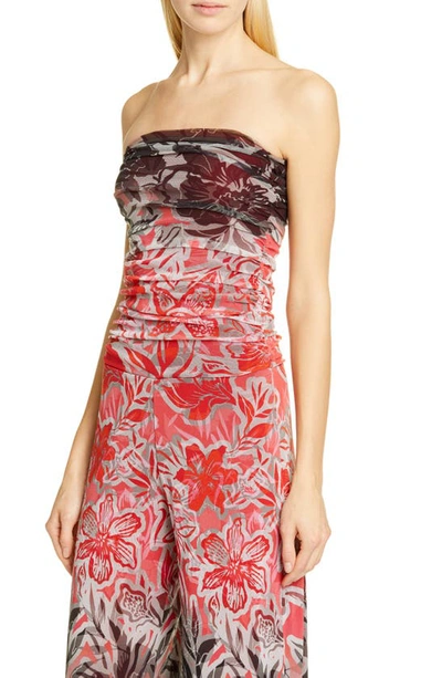 Shop Fuzzi Dégradé Floral Strapless Jumpsuit In Rubino