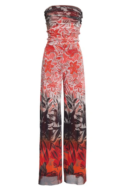 Shop Fuzzi Dégradé Floral Strapless Jumpsuit In Rubino