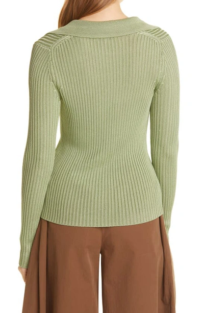 Shop Vince Ribbed Collared Cardigan In Pistachio