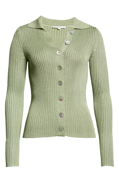 Shop Vince Ribbed Collared Cardigan In Pistachio